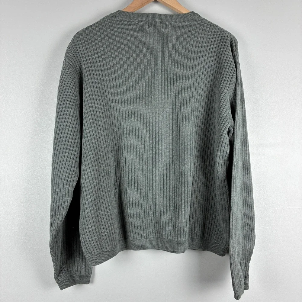 Guy Z Mens Ribbed Cotton Sweater L Gray Thick Cozy Classic‎ Everyday Essential